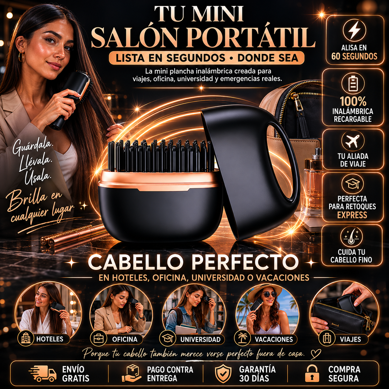 Mini Plancha Portátil Inalámbrica – Alisa y Peina tu Cabello en Cualquier Lugar al Instante