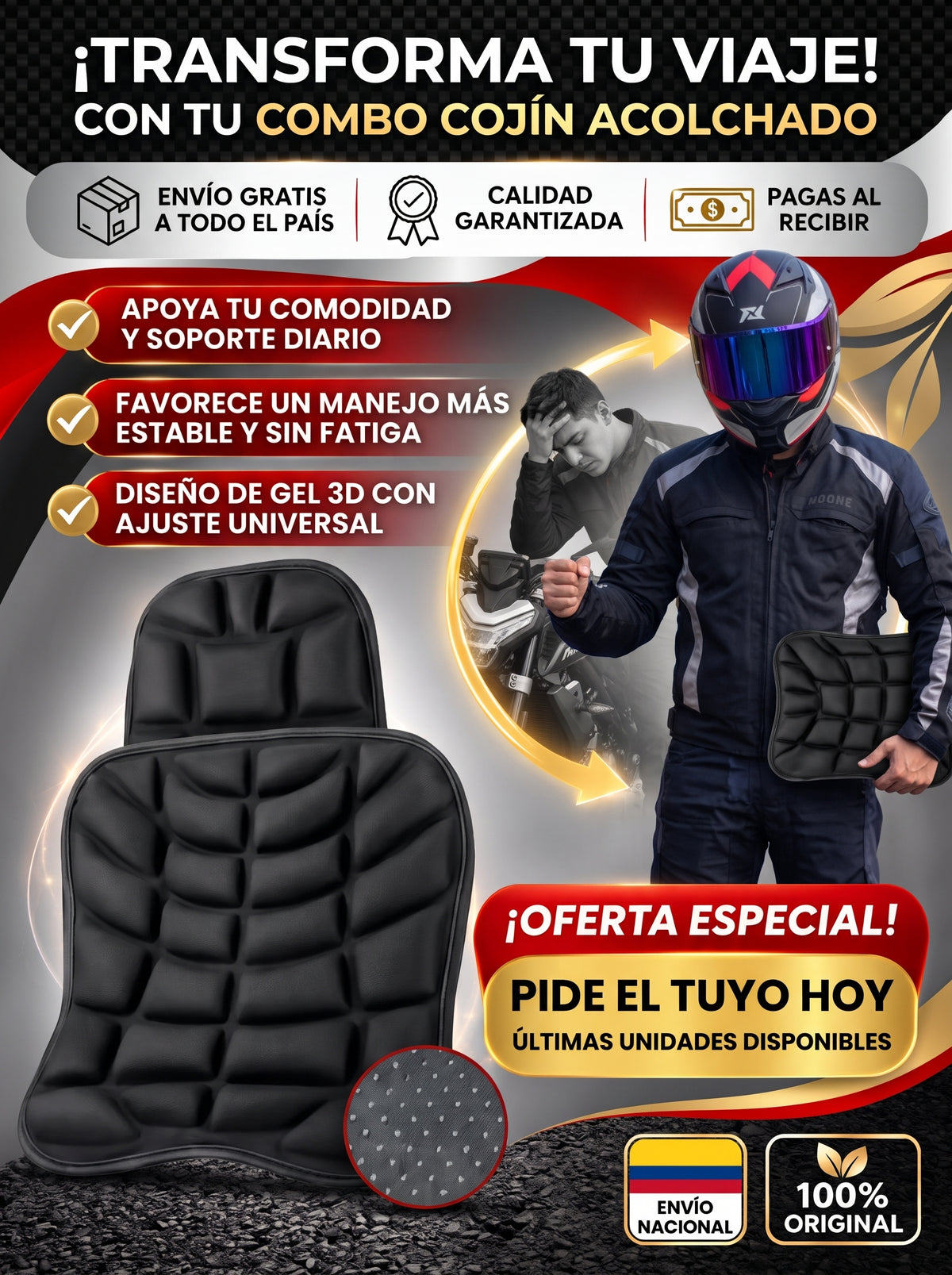 Combo Cojín Acolchado Moto Kit x2