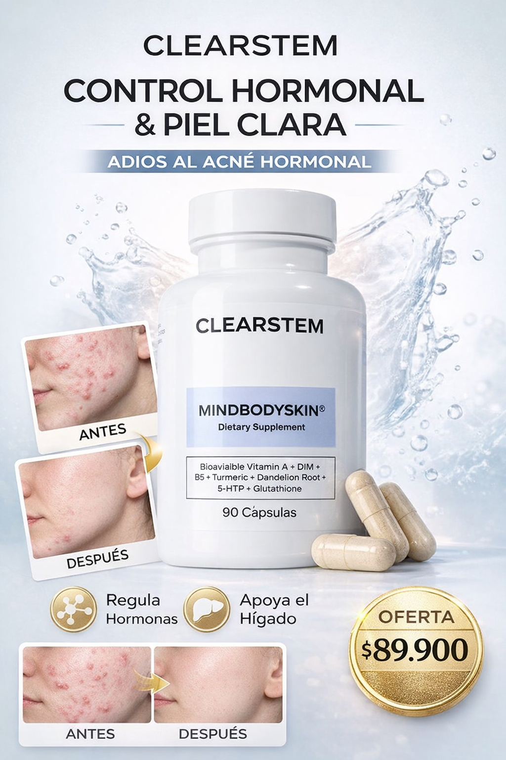 🧬 CAPSULAS CLEARSTEM– Control Hormonal y eliminacion de brotes en dias 90 capsulas
