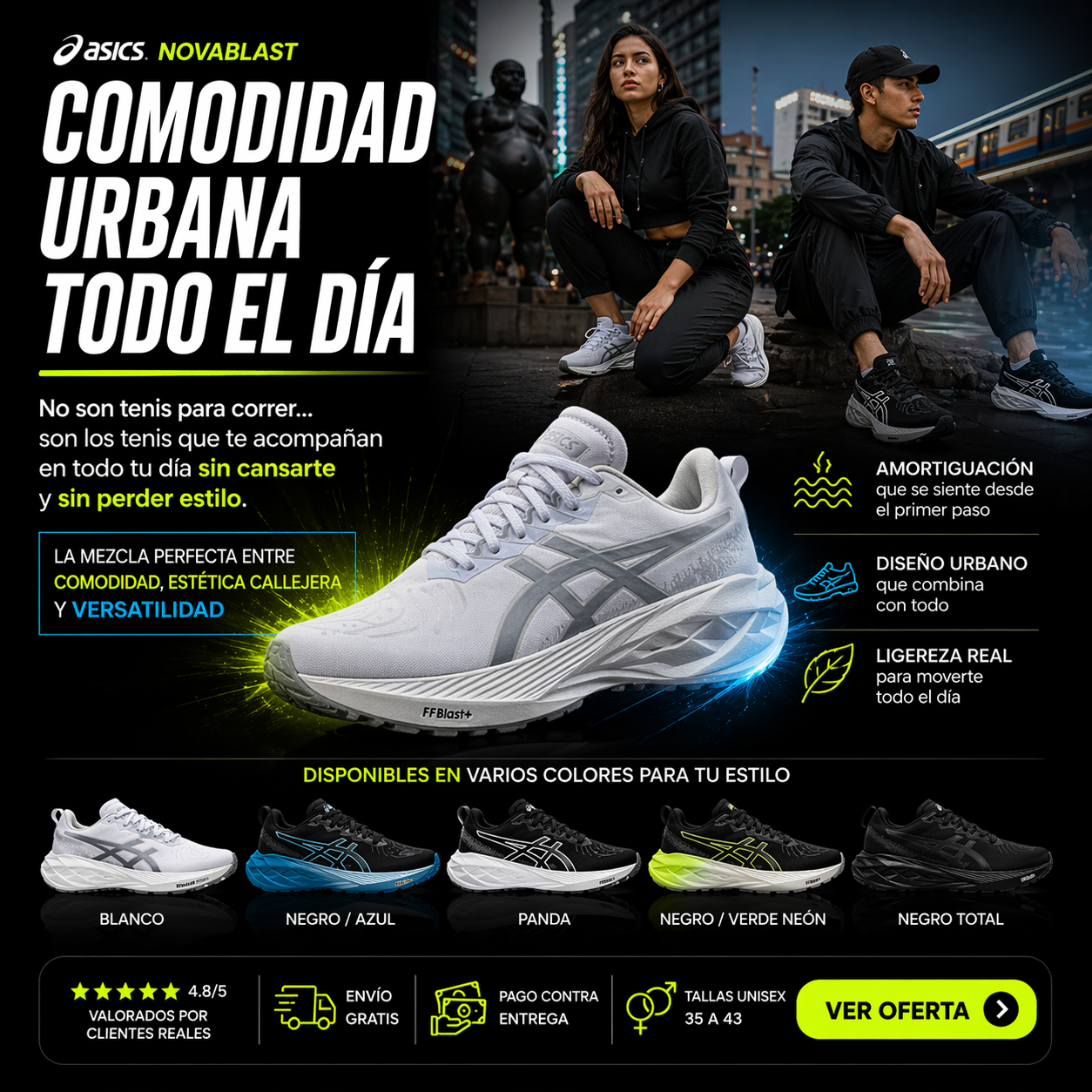 Tenis Asics Novablast Unisex: Comodidad Urbana Todo el Día y Estilo Versátil para Caminar sin Cansarte