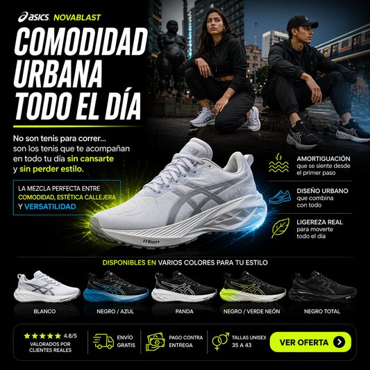 Tenis Asics Novablast Unisex: Comodidad Urbana Todo el Día y Estilo Versátil para Caminar sin Cansarte