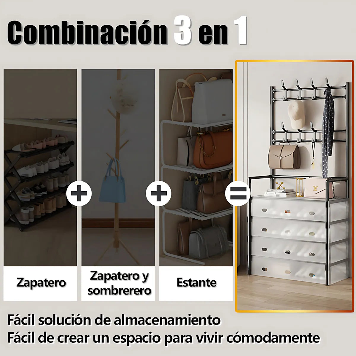 ORGANIZADOR 2 EN 1 PERCHERO + ZAPATERO CON CUBIERTA ANTIPOLVO