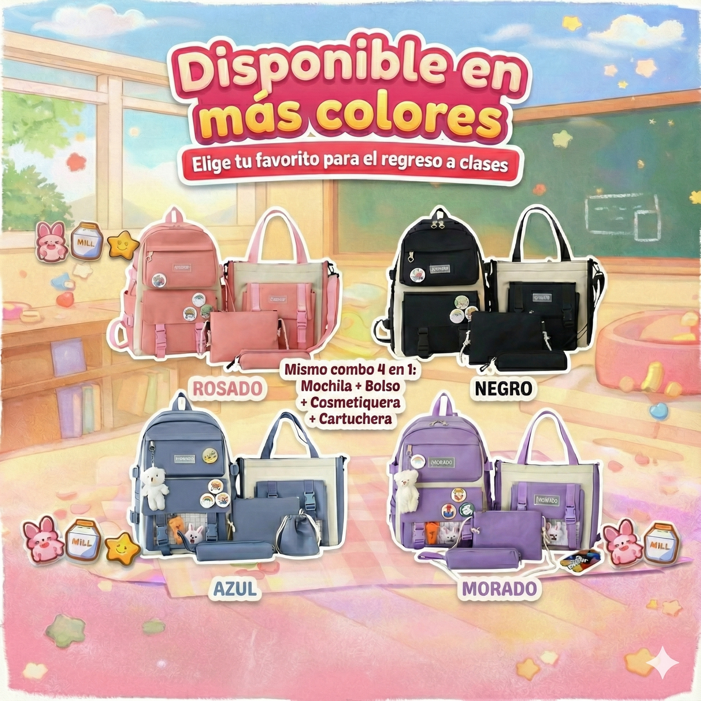 Maletas coreanas - Regreso a clases con 5 piezas + osito de regalo