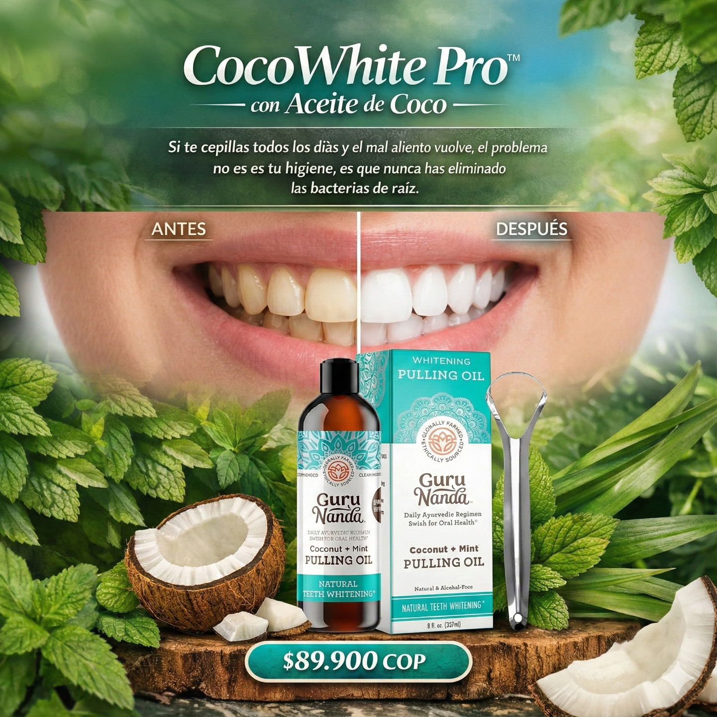 CocoWhite Pro™ con Aceite de Coco – Elimina bacterias, mal aliento y dientes amarillos