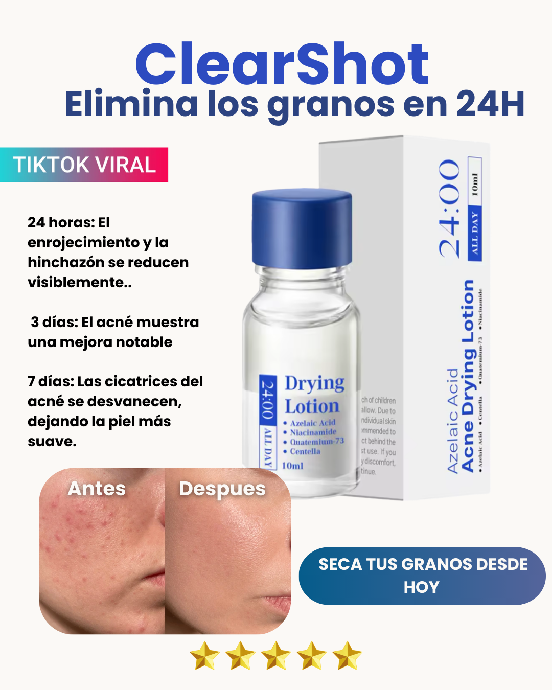 ClearShot | Loción secante con ácido salicílico al 1,8 % Elimina los granos