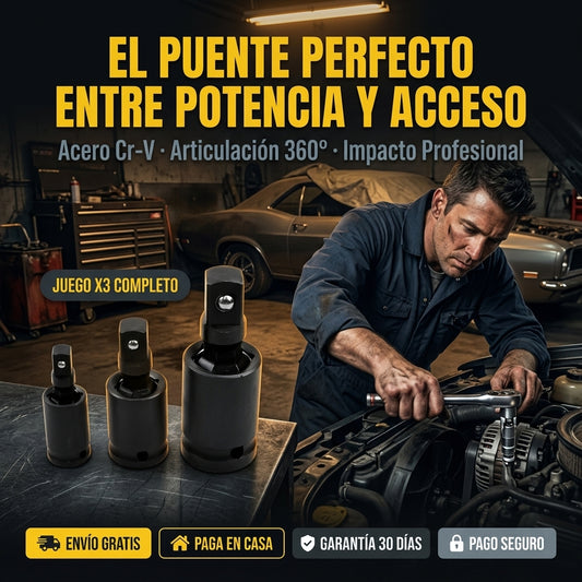 Juego x3 Juntas Universales Cr-V 1/4" 3/8" 1/2" | Accede a Ángulos Difíciles sin Esfuerzo y Trabaja Más Rápido