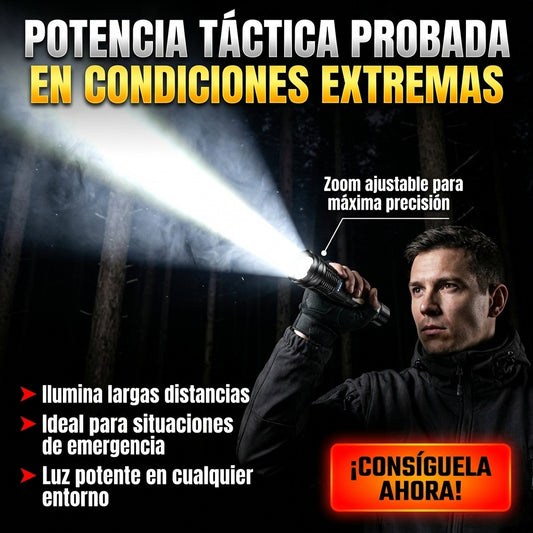 Linterna Táctica LED 800 Lm: Potencia Extrema, Zoom Ajustable e Impermeable IPX4 para Emergencias y Camping
