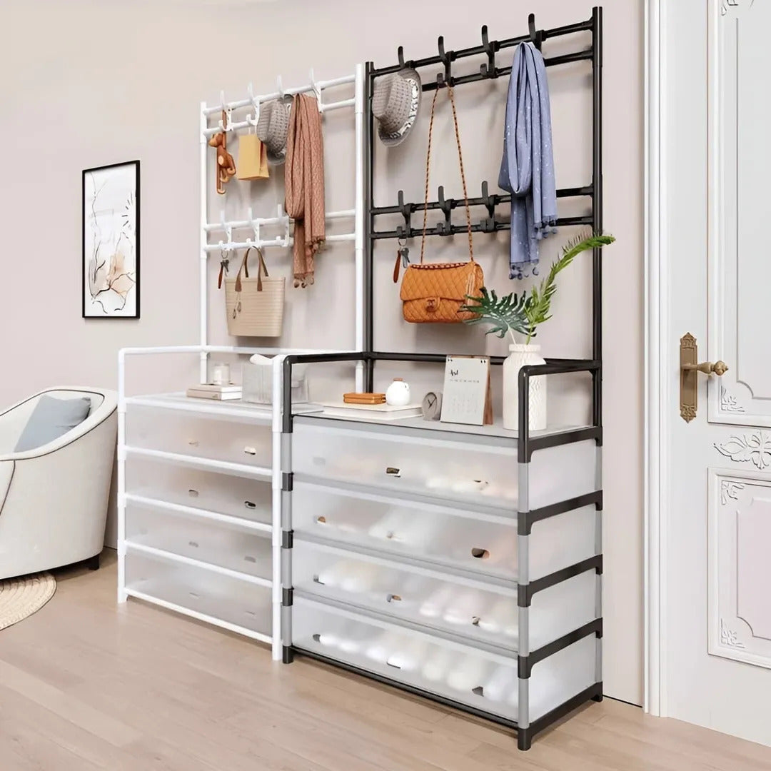 ORGANIZADOR 2 EN 1 PERCHERO + ZAPATERO CON CUBIERTA ANTIPOLVO